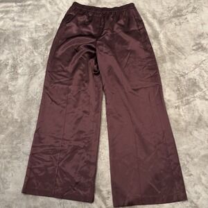 Tory Burch Viscose Pant Wide Leg Shiny Merlot Pants Size Large NEW